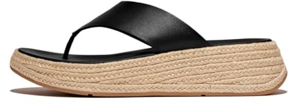Fitflop Women's F-Mode Espadrille Leather Flatform T/Post Sandals, Black, 42 EU