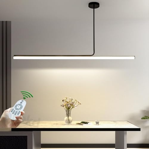 Lampada a Sospensione LED Lampadario Tavolo da Pranzo Cucina Dimmerabile Plafoniera Soggiorno Ufficio Moderno Lineare Lampadari Altezza Regolabile Sala da Pranzo con Telecomando Lampade (Nero, L150)