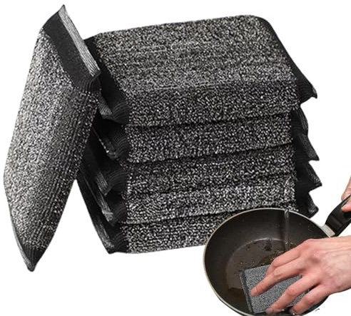Eponge Reutilisable Lavable 6 Pièces - Vaisselle et Cuisine à Récurer en Acier, Ultra Absorbant, Eponge Magique (Noir)