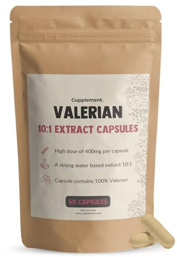 Cupplement Baldrian 60 Kapseln 10:1 Extrakt 400MG - Kein Pulver, 125 mg, 500 mg, Tee oder Tropfen - Tabletten - Supplement - Superfood - Katzen & Hunde - Forte Extra Stark - Hochdosiert