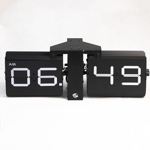 YonderSageTech Retro Flip Clock, 24-Hour Military Time Display, Battery Powered Desk & Wall Shelf Clock with Mechanical Number Display, Noise-Free Operation, Oversized Flip Digits, Modern Decor Gift