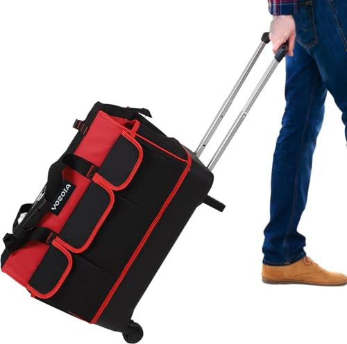 Sac à outils à roulettes de 51 cm - Étanche - Avec poignée télescopique - Grand chariot multi-usage - Vide - Pour électriciens, construction, hommes et femmes - Rouge