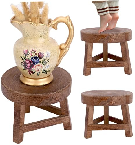 CAKEEYUM Tabouret de plante Stand de plante en bois naturel 7 pouces petit support rond