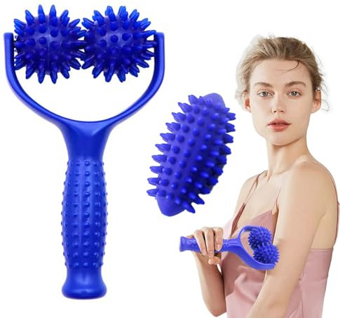 Fiyuer Massageroller mit Griffen, Massagebälle Massage Roller, Auswechselbare Massage Roller mit 3 Igelball Massageball, Selbstmassagerolle für Beine Füße Hände Arme Schultern Rücken
