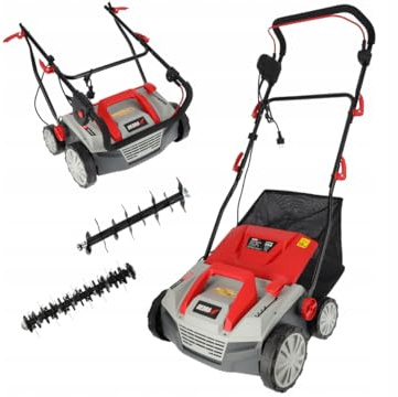 Escarificador/aireador de césped Dedra fuerte, 1800 W, 3500 rpm, 38 cm de ancho de trabajo, bajo nivel de ruido, saco de 45 l, con función de ventilador de césped, accionamiento eléctrico, peso 12,5