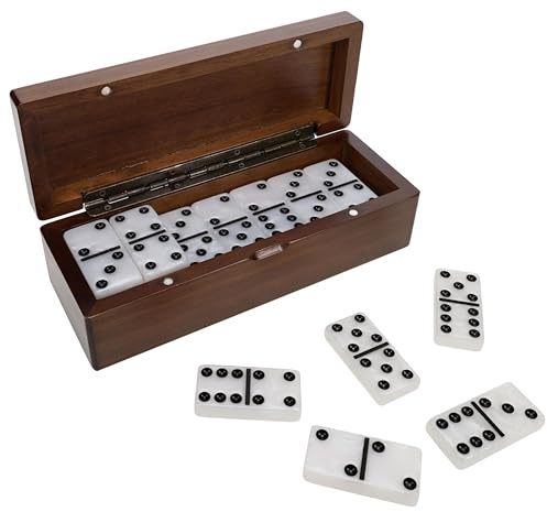 WE Games Double 6 Marbleized Dominoes in Magnetic Wooden Travel Box, Dominoes Set for Adults, White Color Double Six Domino with Marble Pattern, Classic Board Games, Tile Games