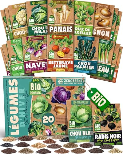 ZenGreens® - Set di Semi di Ortaggi Invernali bio (20 pezzi) - 20 Semi di Ortaggi Invernali per Coltivazione Facile in Giardino, Balcone o Serra - Semi da Piantare - Sementi