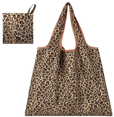 Qnvyw Leo Shopper Tasche Damen - Große Einkaufstasche im Leopardenmuster, Leo Print Damen Shopper, Faltbare Stoff Handtasche für Alltag & Reisen