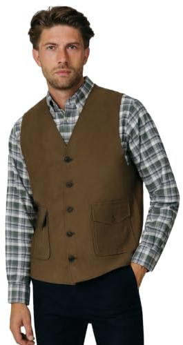 Dobell Mens Taupe Moleskin Waistcoat Regular Fit 100% Cotton-XL (46-48in)