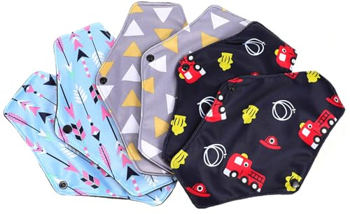 Milisten Compresas Higiénicas de Tela de Bambú Reutilizables 6 Piezas Tamaño Ajustado para Flujo Moderado Diseño Estampado Suave y Ecológico Protector Diario Adecuado Color Aleatorio
