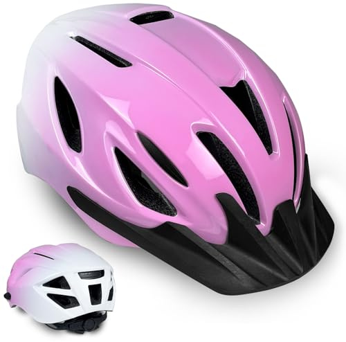 XIFENGRID Bike Helmet Adult Women Men - Safety Certified Bicycle Helmet, 15 Vents, Adjustable Dial & Straps,Visor,Removable Liner,Lightweight for Commuting and Road Cycling(Pink,57–61cm)