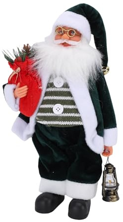 Keenso Papá Noel, Figura de Papá Noel de Tela Verde con Bolsa Roja y Linterna, Decoración Navideña Fiesta de Navidad y Regalo Coleccionable