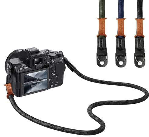 MoKo Cinghia per Fotocamera, Corda da 100 cm da Portare al Collo o a Tracolla per Fotografi, Corda da Arrampicata in Nylon Leggero con Anello a O in Metallo per Fotocamere Canon Sony Nikon Fuji, Nero