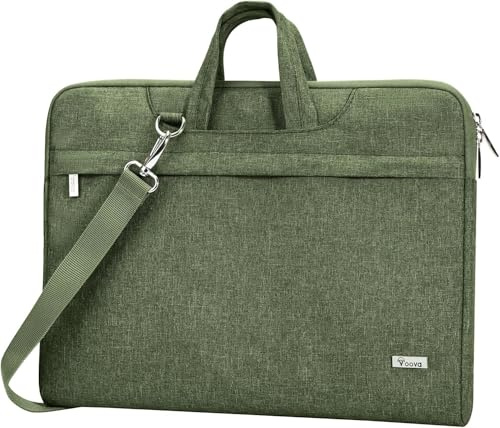 Voova Laptop Bag 13.3 Inch, Waterproof Case with Shoulder Strap, Army Green | Waterproof Oxford case with soft lining, thick foam, storage pockets, adjustable strap and handle for 13-13.5 inch laptops.