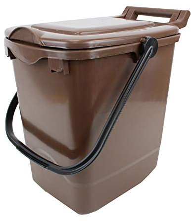 Large Compost Caddy - Brown - for Food Waste Recycling (23 Litre) - 23L Plastic Composting Kerbside Bin with Composting Guide