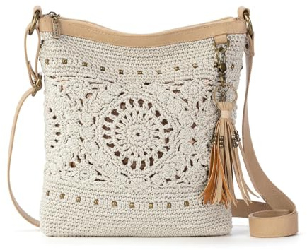 The Sak Lucia Crossbody Bag in Crochet, Convertible Purse with Adjustable Shoulder Strap, Natural Medallion