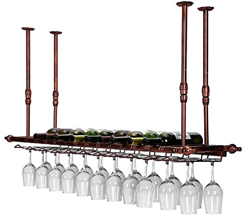 Estante para copas de vino, soporte colgante para copas de vino, soporte para botellas de vino vintage, decoración de techo, altura y ancho ajustables, para cocina y bares, fijaciones incluidas