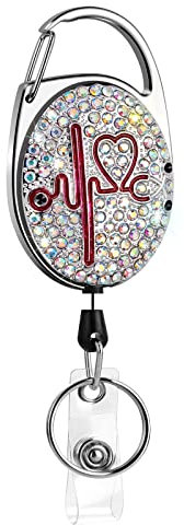 Soleebee Schlüssel JoJo Ausziehbar Karabiner Strass Ausweis JoJo Schlüsselanhänger für Krankenschwester Lehrer Student, ID Name Badge Holder mit Gürtelclip für Kartenhalter (Stethoskop Herzschlag)
