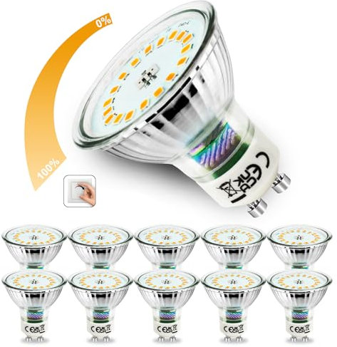 Allesgute Lot de 10 Ampoules LED GU10 Dimmables, Matériau en Verre, Blanc Chaud 3000K, 5W 700lm, Angle de Faisceau 120° - Remplacement pour Ampoules Halogènes 45W