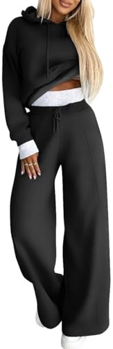 Shownicer Tuta Donna Completo 2 Pezzi Sportiva Manica Lunga - Felpa Con Cappuccio e Pantaloni Jogging - Abbigliamento Autunno Inverno - Nero L