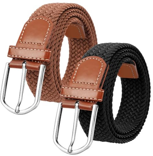 flintronic Unisex Stoffgürtel Stretchgürtel, Elastischer Stoffgürte, Stretch Flechtgürtel, Geflochtener Stretchgürtel, Dehnbarer Gürtel für Damen und Herren, Breite 3.3cm/Länge 107cm