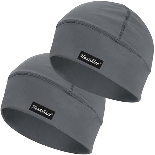 Headshion Cooling Skull Caps for Men Women,2-Pack Lightweight Beanie Helmet Liner (Large,Grey)