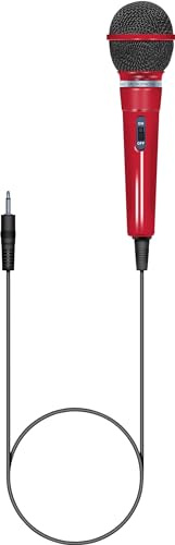 SoundLAB Dynamic Unidirectional Karaoke Microphone With Fixed 3.5mm Jack Lead 3m Length For Singing, Presentations, Practice, Home Party, Celebration, Perforamce, Kids, Adults, Portable Red