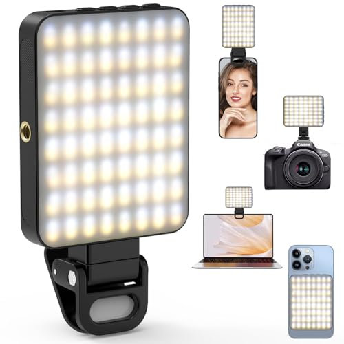 Selfie Licht 128 LEDs Videolicht mit Clip, Magnetische Panel-Licht 3000-6500K Handylicht 3 Lichtmodi 10 Helligkeitsstufen, CRI 95+, 2000mAh Akku, für Phones Laptop Tablet, Makeup Foto Vlog Meetings