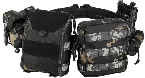 PIKEON Taktiskt bälte strid lagstiftning Molle Airsoft Duty bälte snabbutlösning med påsar 8 i 1 (BlackCP)