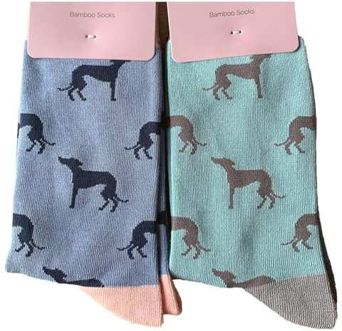 Purple Possum UK® Calcetines de galgo para mujer, paquete de 2 pares, galgos, whippet perros, pato, huevo, bambú, azul, talla 3-7, Azul, azul huevo de pato, huevo de pato, mezclilla, azul vaquero, 3-7