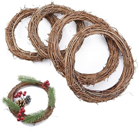 4 Stück (20, 25, 30, 35 cm) Weihnachten Bastelkranz, Kranz Rohling, Grapevine Kränze, Rebenkranz Türkranz, für Weihnachten Türkranz Holz Dekoration Ornament Tor Wand Party Hochzeit