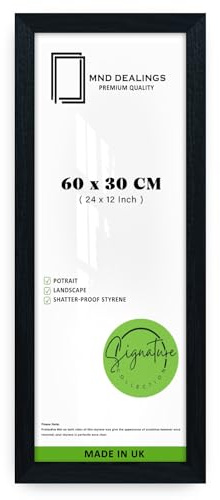 MND Dealings - Epic Collection 30x60cm Poster Frame | Eton Wood-Perfect for Wall Gallery Panoramic Art Decor with Heavy Duty Backing and Shatter-Resistant Styrene 24 x 12 Inch [ Black ]