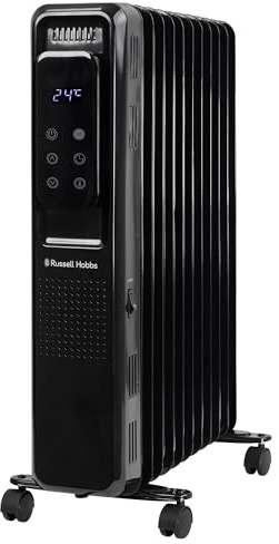Russell Hobbs 2500W/2.5KW Oil Filled Radiator Digital 11 Fin Portable Electric Heater in Black, Remote Control 3 Heat Settings, 24hr Auto Timer, Overheat Protection, 2 Year Guarantee RHOFR2521B-D