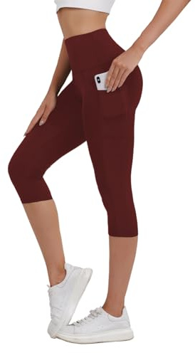 Merlvida Legging 3/4 Femme Taille Haute Pantalon Sport Capri avec Poches Pantacourt Été Extensible Opaque Leggings Court Push Up Cyclisme Yoga Fitness