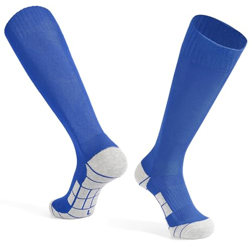 GRPSKCOS 1 paire de chaussettes de football pour enfants - Chaussettes de football respirantes - Longueur genou - Pour tennis, rugby, hockey - 31-46, #3 bleu., 31-34