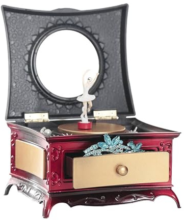 Caja de Música Bailarina Unisex con Joyero y Espejo – Joyero Musical de Madera con Bailarina que Gira – Organizador para Joyas de Niñas y Adultos – Regalo Nostálgico y Decoración Única para Dormitorio