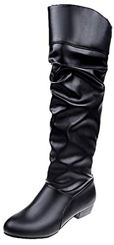Generisch Botas largas para mujer con tacón, botas altas hasta la rodilla, botas de cuero, elegantes botas de tacón cuadrado, botas de invierno, tallas grandes, botas de vaquero para mujer, Negro