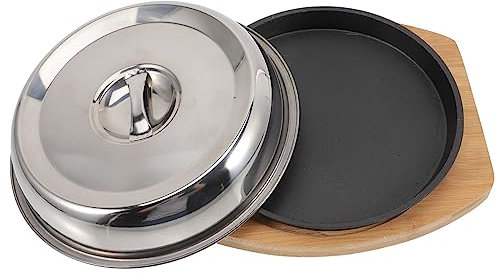 VICASKY 1 Satz Runder Antihaft Grill Servierteller mit Deckel Hochwertige Eisenpfanne für Steak Gemüse Fisch für Zuhause und Outdoor Barbecue