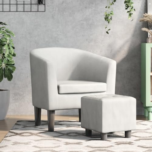 Bucmath Poltrona club con poggiapiedi, in ecopelle bianca, 70 x 56 x 68 cm, robusta struttura in legno di pino, comoda imbottitura, per soggiorno, camera da letto, ufficio