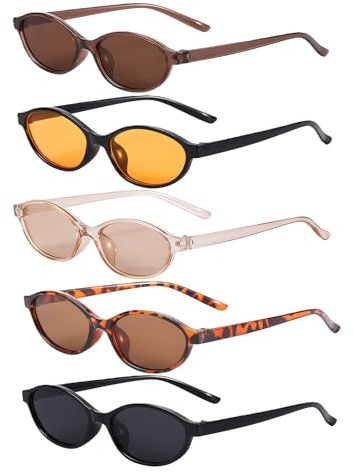 nuneoeuo 5Pcs Oval Sunglasses Womens - Y2K Cat Eye Black UV Protection