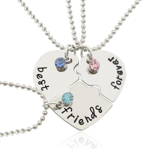 BAUCH Collane Amicizia BFF 3 Pezzi, Collana a Puzzle a Cuore per Best Friends, Set per 3 Ragazze, Regalo per Amiche e Sorelle