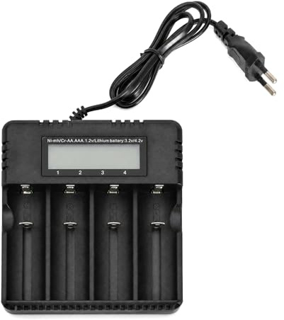 LCD-batteriladdare med 4 fack för 3,7 V Li-Ion runda celler, kompatibel med 18650 14500 16340 26650, överladdnings- och kortslutningsskydd, EU-kontakt