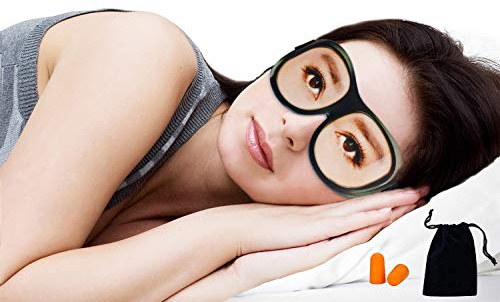 Schlafmaske mit Augen – lustige Schlafbrille für Frauen & Männer, Verdunklungsmaske, leichte Augenmaske mit gratis Tasche (Frauenaugen)