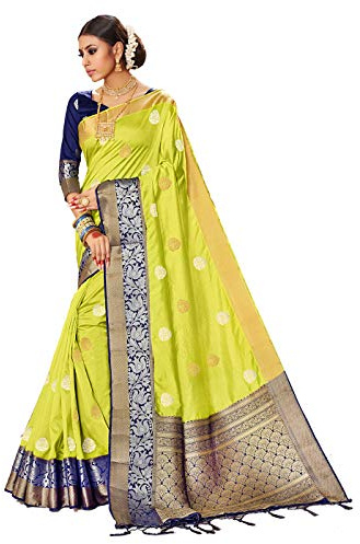 Sari para mujer Banarasi Art Silk l Indian Rakhi Wedding Diwali Gift Sari con blusa sin costuras, Verde 2, talla única