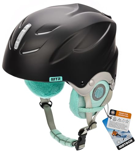 meteor Casco da Sci Invernale e da Snowboard per Bambini, Giovani e Adulti Regolabile Ski Helmet per Gli Sport Invernali, Skate e Alpinismo (S 53-55 cm, Nero/Menta)