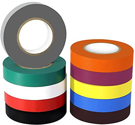 Xrkuu 10 Rolls Multi-Colour Insulation Tape, 15MM x 20M PVC Adhesive Electrical Tape, Multipack Flame Retardant High Temperature Resistance Perfect for Electric Wiring Projects