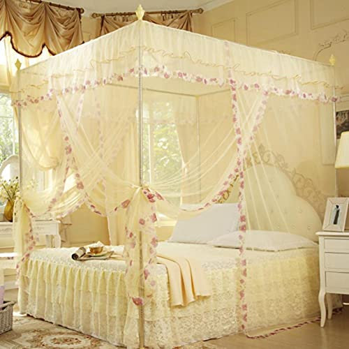 Tende zanzariera antigraffio a grandezza naturale, 3 aperture laterali Tenda per letto a baldacchino Rete antizanzare Giallo S