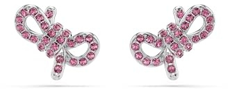 Swarovski Lifelong Bow Pink Crystal Pavé Stud Earrings Rhodium-Finished Setting Bow Motif 5723557