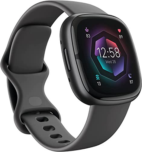 Fit bit Sense 2 Advanced Health and Fitness Smartwatch with Tools to Manage Stress and Sleep, ECG App, SpO2, 24/7 Heart Rate and GPS, Shadow Grey/Graphite, One Size (S & L Bands Included)