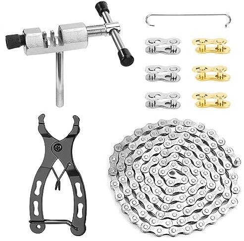 Cadena de Bicicleta de 6/7/8 Velocidades, 1/2 x 3/32 Pulgadas 116 Enlaces, Kit de Reparación de Sustituir La Cadena Desgastada con alicates, Gancho Cadena, para Bicicleta de Carretera, MTB